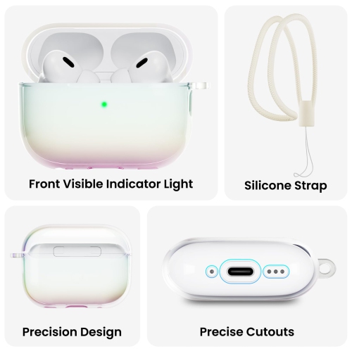 ORNARTO for AirPods Pro 2nd Generation Case(2023/2022),Stylish Gradient Clear TPU, LED Visible, Full Drop Protection Cover for AirPods Pro 2nd Case