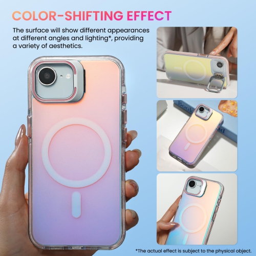 ORNARTO for iPhone 16e Case, Built-in Stash Stand Phone Case Compatible with MagSafe,Holographic Iridescent Cover,Shockproof Protective Magnetic Case