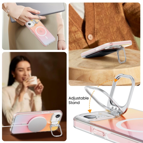 ORNARTO for iPhone 16e Case, Built-in Stash Stand Phone Case Compatible with MagSafe,Holographic Iridescent Cover,Shockproof Protective Magnetic Case