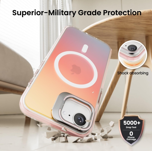 ORNARTO for iPhone 16e Case, Built-in Stash Stand Phone Case Compatible with MagSafe,Holographic Iridescent Cover,Shockproof Protective Magnetic Case