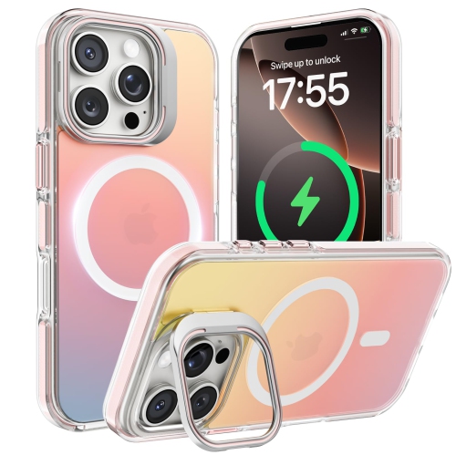 ORNARTO  for Iphone 16 Pro Max Case, Built-In Stash Stand Phone Case Compatible \w Magsafe, Holographic Iridescent Cover, Shockproof Protective