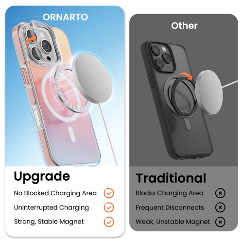 ORNARTO for iPhone 16 Pro Case, Built-in Stash Stand Phone Case Compatible with MagSafe,Holographic Iridescent Cover,Shockproof Protective Magnetic