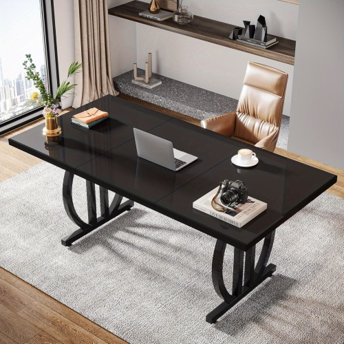 LANTINE  Modern Home Office Desk, Executive Desk, 63" Large Modern Computer Desk With Metal Geometric Base, Conference Table