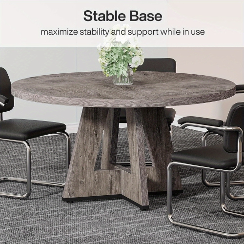 Lantine 47-Inch Round Conference Table For 4-6 People, Wooden Meeting Room Table With Thicken Tabletop And Wood Base