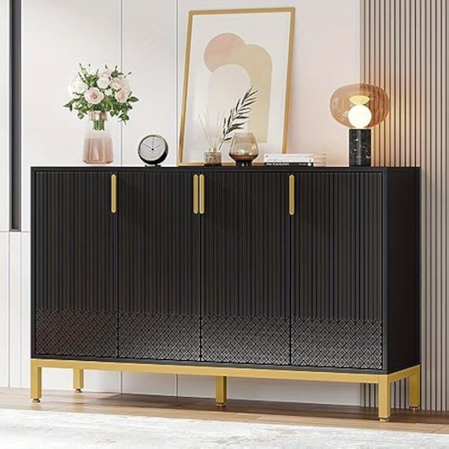 Lantine Modern Storage Cabinet,59 Inch Console Cabinet Sideboard Buffet Cabinet With 4 Doors & Gold Metal Base,Entryway Cupboard Furniture For Dining