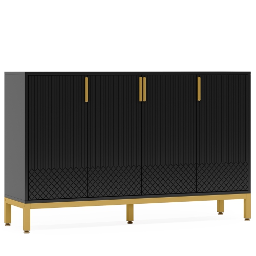 Lantine Modern Storage Cabinet,59 Inch Console Cabinet Sideboard Buffet Cabinet With 4 Doors & Gold Metal Base,Entryway Cupboard Furniture For Dining