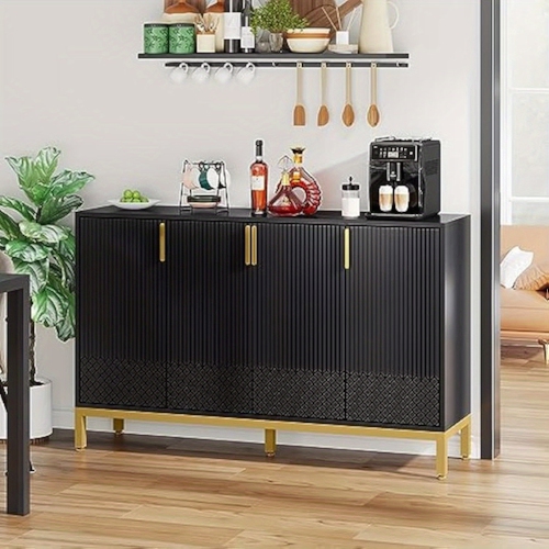 Lantine Modern Storage Cabinet,59 Inch Console Cabinet Sideboard Buffet Cabinet With 4 Doors & Gold Metal Base,Entryway Cupboard Furniture For Dining