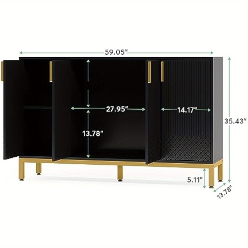Lantine Modern Storage Cabinet,59 Inch Console Cabinet Sideboard Buffet Cabinet With 4 Doors & Gold Metal Base,Entryway Cupboard Furniture For Dining