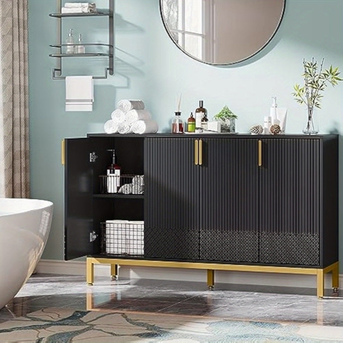 Lantine Modern Storage Cabinet,59 Inch Console Cabinet Sideboard Buffet Cabinet With 4 Doors & Gold Metal Base,Entryway Cupboard Furniture For Dining