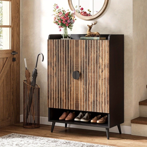 Lantine – Armoire de rangement à chaussures champêtre brun+noir rustique à 6 niveaux, grande capacité pour l'entrée, le couloir et le placard