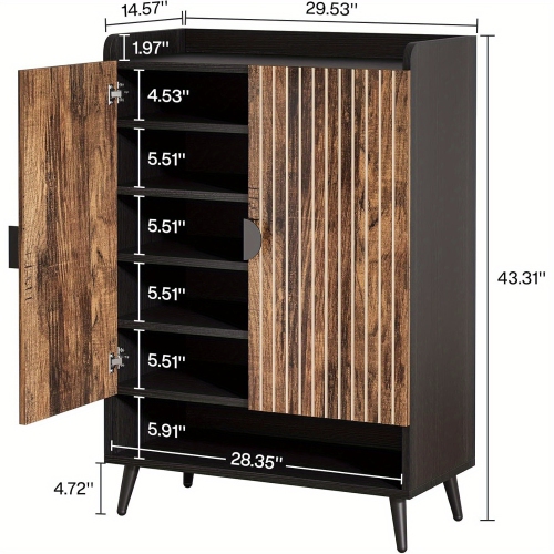 Lantine – Armoire de rangement à chaussures champêtre brun+noir rustique à 6 niveaux, grande capacité pour l'entrée, le couloir et le placard