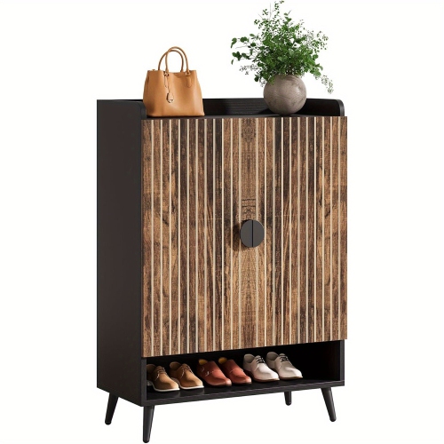 Lantine – Armoire de rangement à chaussures champêtre brun+noir rustique à 6 niveaux, grande capacité pour l'entrée, le couloir et le placard