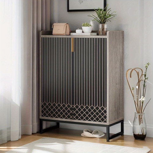 Lantine 5-Tier Grey Wooden Shoe Storage Cabinet, 25 Pairs Organizer for Entryway, Living Room, Hallway