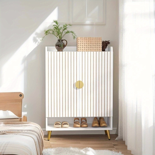 Lantine Adjustable Wooden Shoe Cabinet, 6-Tier White & Gold Storage Organizer for Entryway, Hallway, Living Room