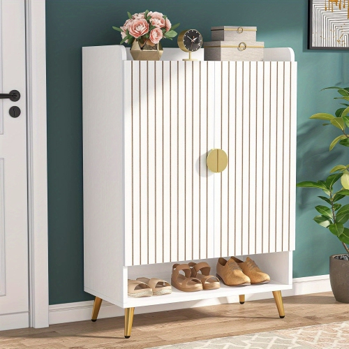 Lantine Adjustable Wooden Shoe Cabinet, 6-Tier White & Gold Storage Organizer for Entryway, Hallway, Living Room