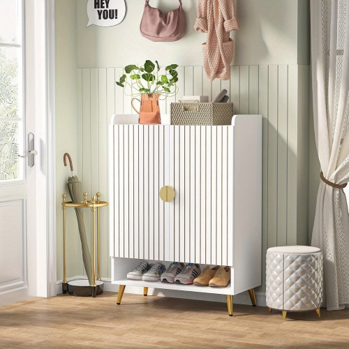 Lantine Adjustable Wooden Shoe Cabinet, 6-Tier White & Gold Storage Organizer for Entryway, Hallway, Living Room