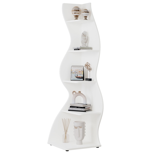 Lantine – Étagère en coin murale moderne à 5 niveaux, étagère en coin élégante petite bibliothèque de rangement à forme unique pour salon, bureau à