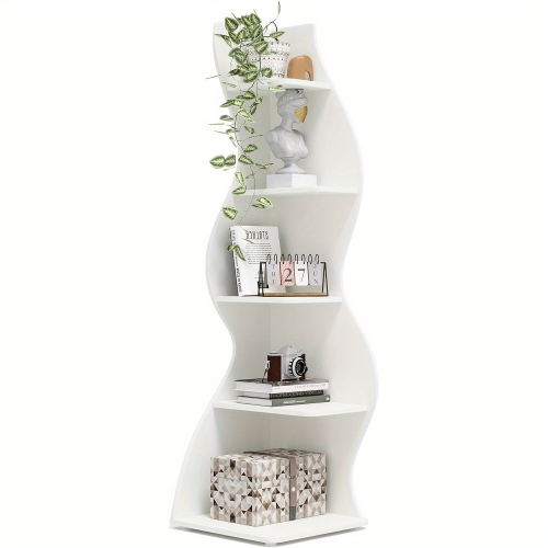 Lantine – Étagère en coin murale moderne à 5 niveaux, étagère en coin élégante petite bibliothèque de rangement à forme unique pour salon, bureau à