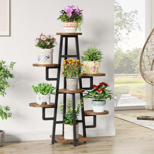Lantine 7-Tier Rustic Brown Plant Stand, en Corner Plant Pots Holder for Living Room, Balcony, Garden