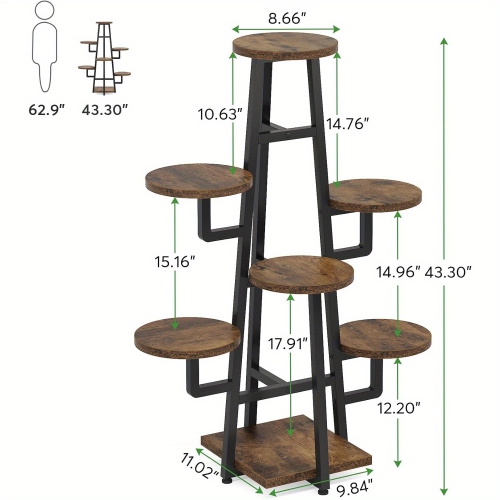 Lantine 7-Tier Rustic Brown Plant Stand, en Corner Plant Pots Holder for Living Room, Balcony, Garden