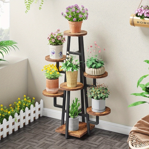 Lantine 7-Tier Rustic Brown Plant Stand, en Corner Plant Pots Holder for Living Room, Balcony, Garden
