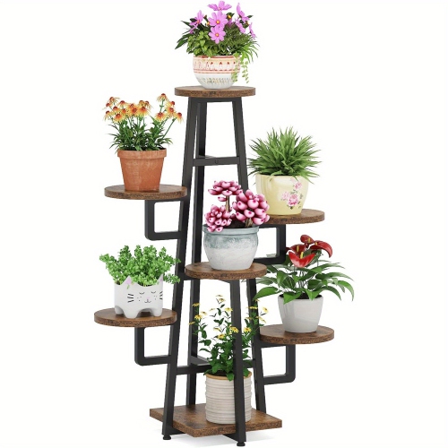 Lantine 7-Tier Rustic Brown Plant Stand, en Corner Plant Pots Holder for Living Room, Balcony, Garden