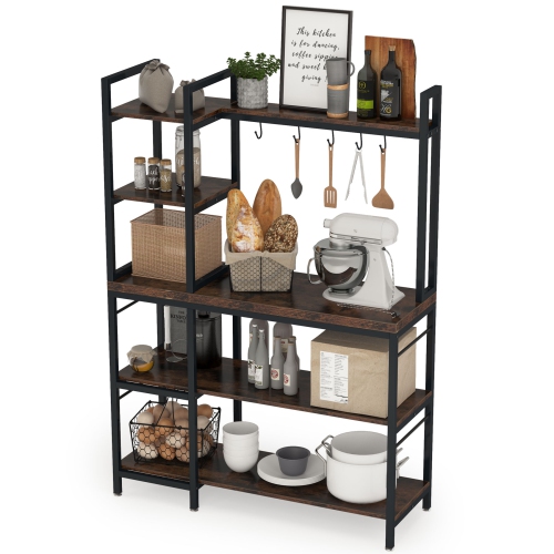 Lantine 5 Tier Bakers Back For Kitchen, Microwave Oven Stand With 10 Hooks And Hutch, Kitchen Utility Storage Organization Shelf, Coffee Bar Station,