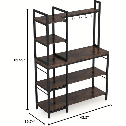 Lantine 5 Tier Bakers Back For Kitchen, Microwave Oven Stand With 10 Hooks And Hutch, Kitchen Utility Storage Organization Shelf, Coffee Bar Station,
