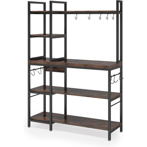 Lantine 5 Tier Bakers Back For Kitchen, Microwave Oven Stand With 10 Hooks And Hutch, Kitchen Utility Storage Organization Shelf, Coffee Bar Station,