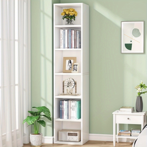 LANTINE  70.9 Inch Tall Narrow Bookcase, Modern Corner Bookcase With Storage, 6 Tier Cube Display Shelves for Home Office In White