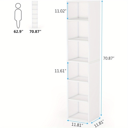 Lantine 70.9 Inch Tall Narrow Bookcase, Modern White Corner Bookcase With Storage, 6 Tier Cube Display Shelves For Home Office