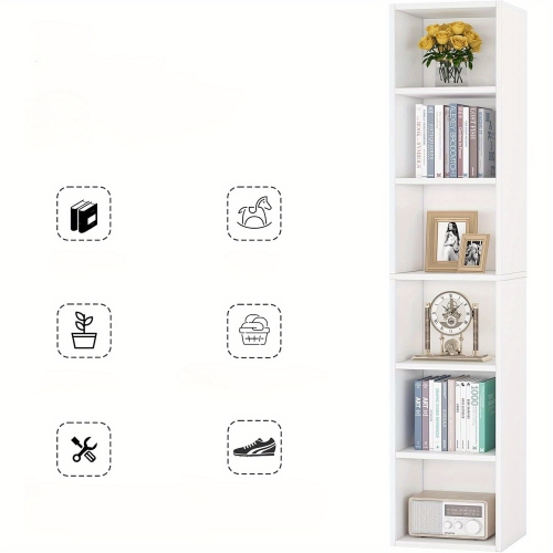 Lantine 70.9 Inch Tall Narrow Bookcase, Modern White Corner Bookcase With Storage, 6 Tier Cube Display Shelves For Home Office