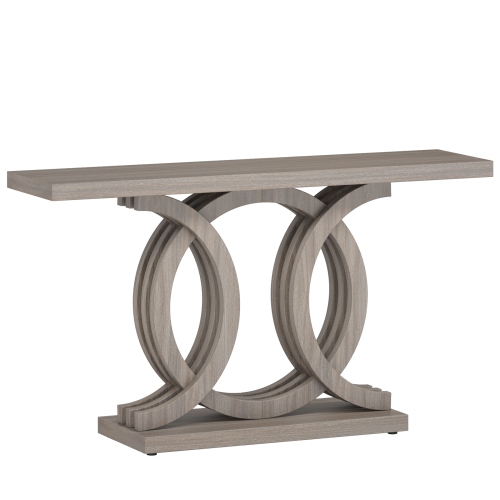 Lantine – Console de 55 po avec base géométrique, table de couloir champêtre, table d'entrée en bois, table de canapé rétro, longue table