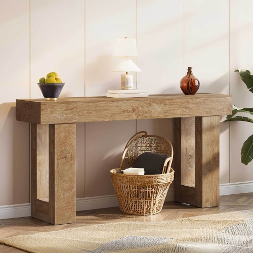 Lantine Natural Wood Console Table, 63-Inch Long Rectangular Sofa Table for Farmhouse Entryway, Hallway, Living Room