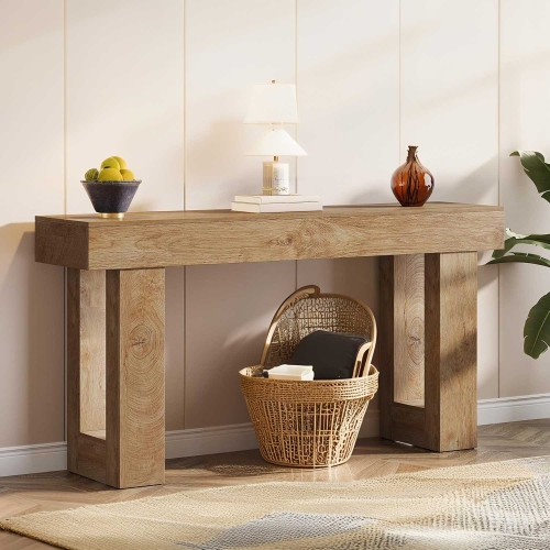 Lantine Natural Wood Console Table, 63-Inch Long Rectangular Sofa Table for Farmhouse Entryway, Hallway, Living Room