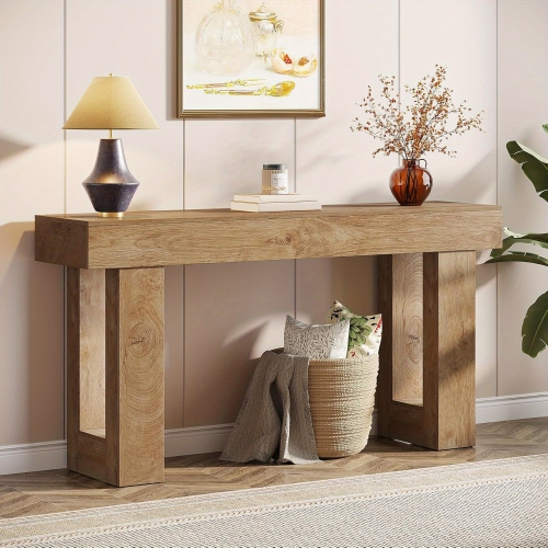 Lantine Natural Wood Console Table, 63-Inch Long Rectangular Sofa Table for Farmhouse Entryway, Hallway, Living Room