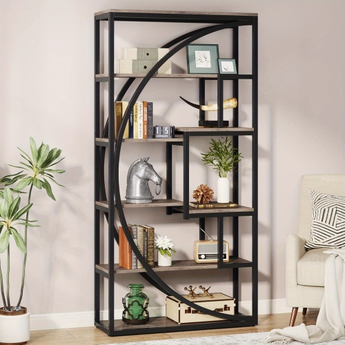 LANTINE  Bookshelf, Industrial 5-Tier Etagere Bookcase, 70.8 Inch Tall Bookshelf \w 8 Open Storage Shelf, Book Shelf Display Tack Shelving Unit for Home