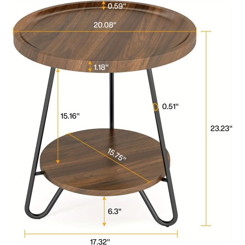 Lantine Round Side Table,2-Tier End Table With Metal Legs,Modern Industrial Beside Table,Small Accent Table Snack Table For Living Room,Bedroom,Small