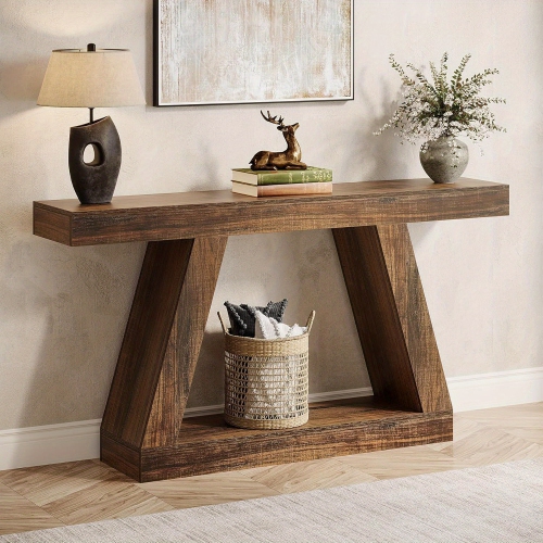 LANTINE  Farmhouse Console Table, 55-Inch Rustic Sofa Table With Storage, Industrial En Entryway Table for Hallway, Living Room In Dark Brown