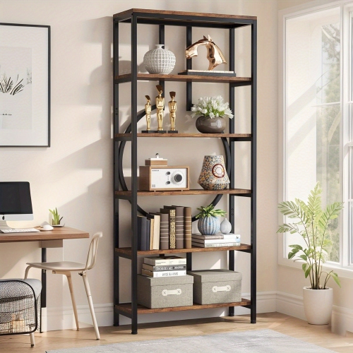 LANTINE  70.9 Inch Industrial Bookshelf, 6-Tier Tall Etagere Bookcase \w Open Shelves, And Metal Decorative Book Shelf Storage Shelving Unit for Living
