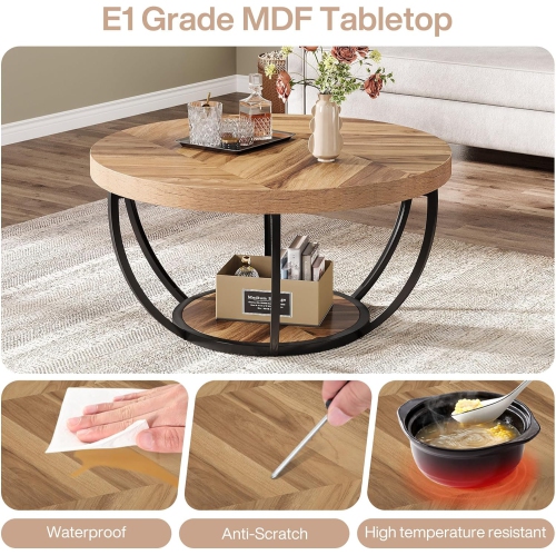 Table basse ronde Lantine, table ronde moderne de 32&nbsp;po pour le salon, centre d'appoint en bois à 2 niveaux avec tablettes de rangement, noir et