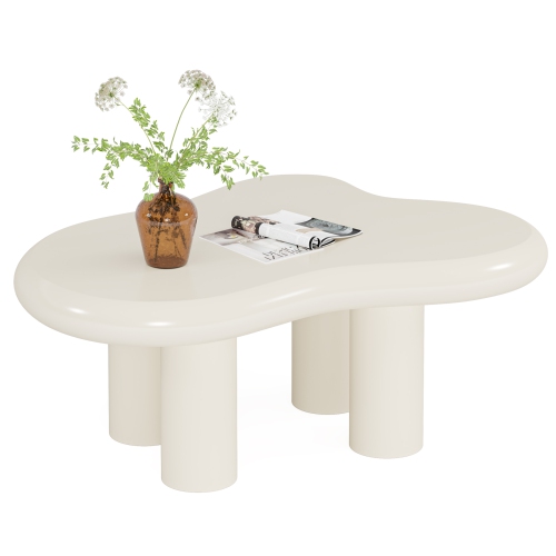 Lantine White Cloud Coffee Table, Cute End Table, Modern Coffee Table, Cartoon Coffee Table, Irregular Indoor Tea Table for Small Space, Cream White