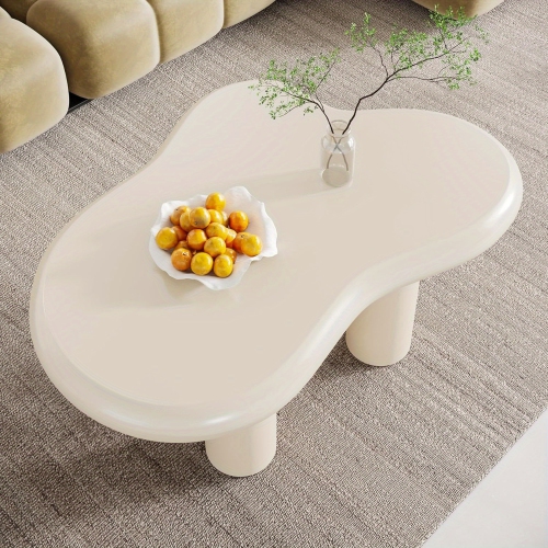 Lantine White Cloud Coffee Table, Cute End Table, Modern Coffee Table, Cartoon Coffee Table, Irregular Indoor Tea Table for Small Space, Cream White