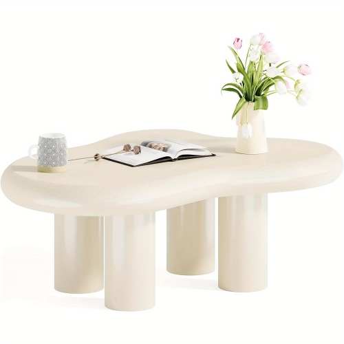 Lantine White Cloud Coffee Table, Cute End Table, Modern Coffee Table, Cartoon Coffee Table, Irregular Indoor Tea Table for Small Space, Cream White
