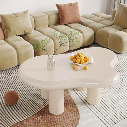 Lantine White Cloud Coffee Table, Cute End Table, Modern Coffee Table, Cartoon Coffee Table, Irregular Indoor Tea Table for Small Space, Cream White