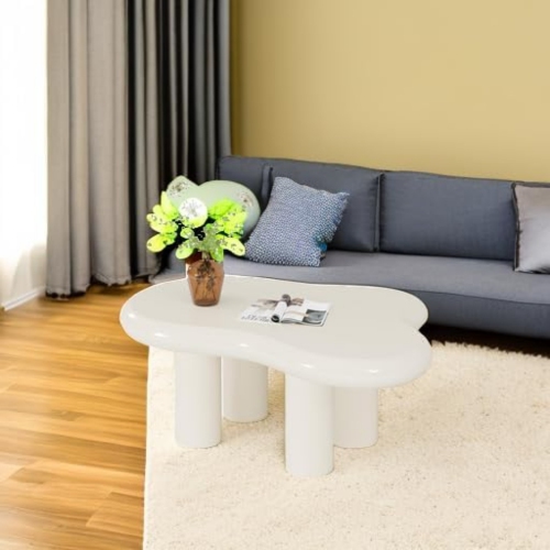 Lantine White Cloud Coffee Table, Cute End Table, Modern Coffee Table, Cartoon Coffee Table, Irregular Indoor Tea Table for Small Space, Cream White