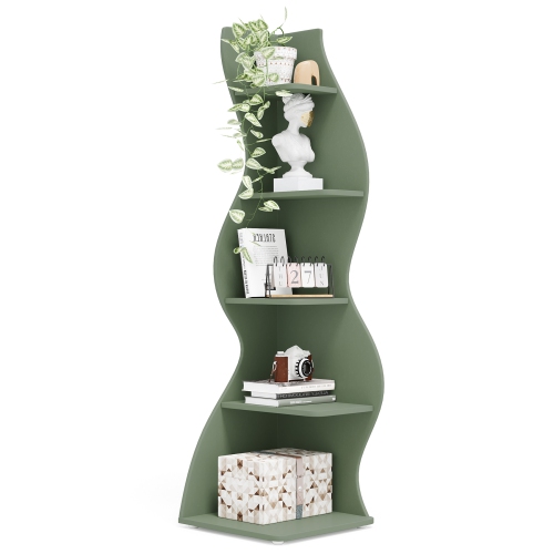 Lantine Corner Shelf, Modern 5-Tier Wall Corner Bookshelf, Stylish Corner Small Bookcase Storage Rack Plant Stand with Unique Shape for Living Room,