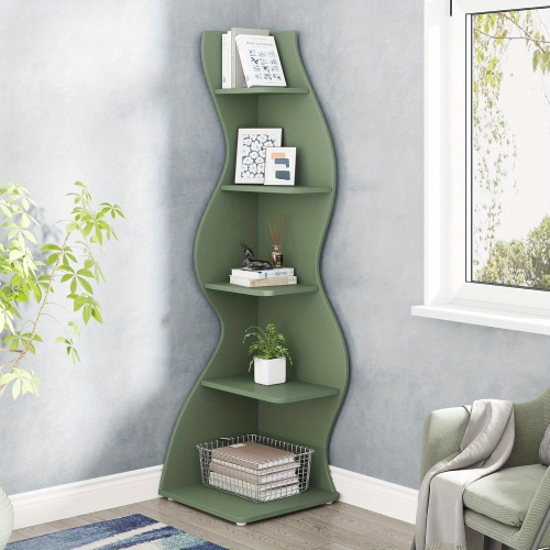 Lantine Corner Shelf, Modern 5-Tier Wall Corner Bookshelf, Stylish Corner Small Bookcase Storage Rack Plant Stand with Unique Shape for Living Room,