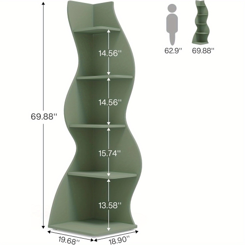 Lantine Corner Shelf, Modern 5-Tier Wall Corner Bookshelf, Stylish Corner Small Bookcase Storage Rack Plant Stand with Unique Shape for Living Room,