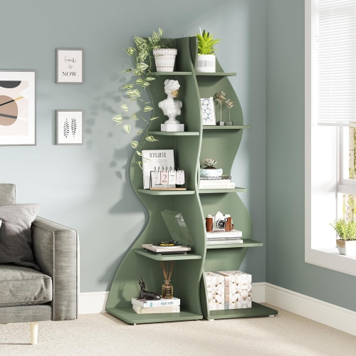 Lantine Corner Shelf, Modern 5-Tier Wall Corner Bookshelf, Stylish Corner Small Bookcase Storage Rack Plant Stand with Unique Shape for Living Room,